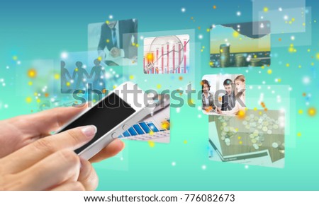 Hand holding smartphone with abstract