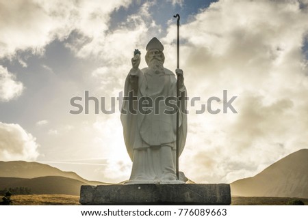 Statue of Saint Patrick at Croagh Patrick in Ireland Royalty-Free Stock Photo #776089663