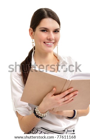 student girl cheerful with books isolated on white background