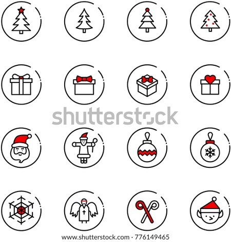 line vector icon set - christmas tree vector, gift, santa claus, ball, snowflake, angel, stick, elf