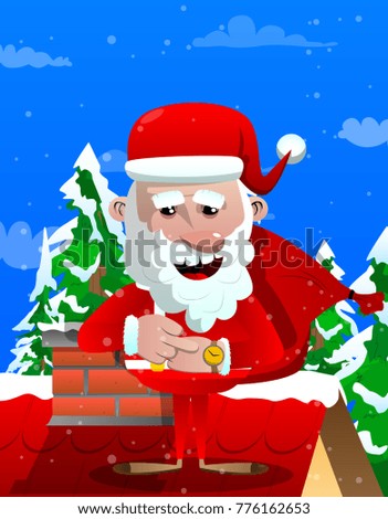 Santa Claus checking his watch. Vector cartoon character illustration.