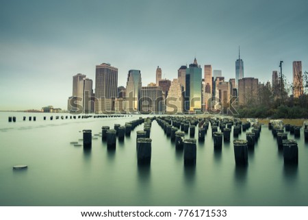Nov 2015, New York City, USA:Vintage style of  Manhattan landscape with Hudson river