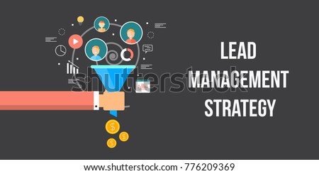 Lead management, lead generation, conversion, online sales optimization flat vector banner illustration with icons Royalty-Free Stock Photo #776209369