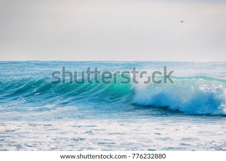 Big waves breaking on an reef along the coast of Indonesia