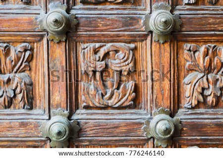 Close up of old door of antic building in center of Orotava,Tenerife,Canary island. Architecture detail for background or texture. 