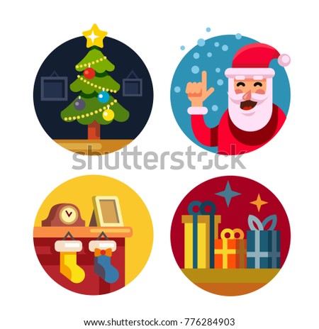 Collection of cartoon colour vector christmas icons.