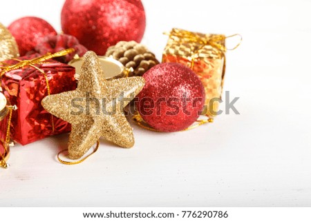 Christmas toys background for a Christmas card, Christmas wallpapers, white background