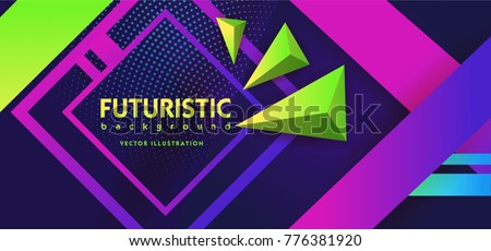 Ultra violet geometrical abstract background modern hipster futuristic graphic. Purple background with pink and green lines. Neon Poster Retro Disco 80s. Vector illustration. Royalty-Free Stock Photo #776381920