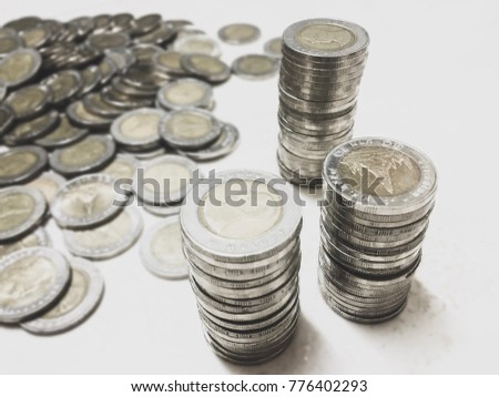 Thai Baht coins, many medals concept.