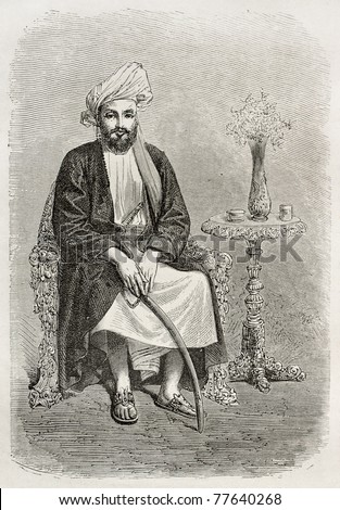 Old engraved portrait of Sayyid Majid, first Sultan of  Zanzibar. Created by Bayard, published on Le Tour du Monde, Paris, 1864