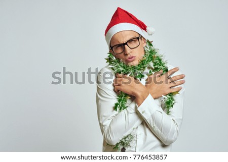 man with tinsel, holiday new year                               