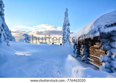 Frozen log cabin