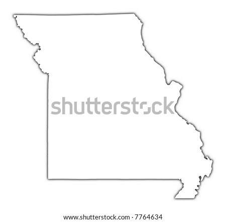 Missouri (USA) outline map with shadow. Detailed, Mercator projection.