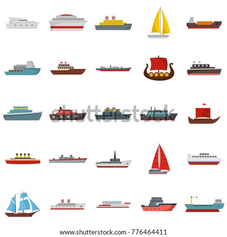 Ship and boats icons set. Flat illustration of 25 ship and boats vector icons isolated on white background