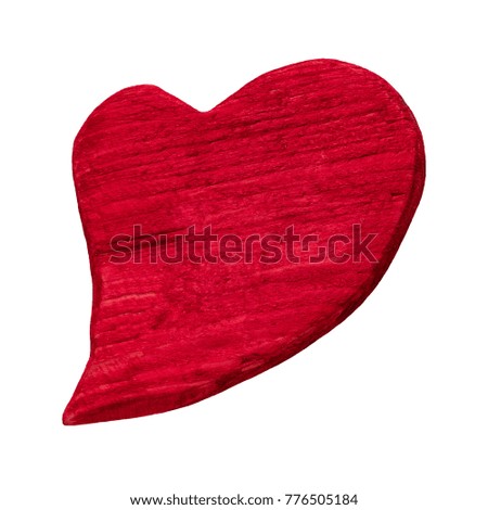 Wooden red heart isolated on white background. Valentine's Day. Symbol of love