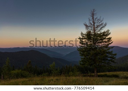 Summer evening after sunset in the Carpathians