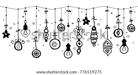 Various Hanging Christmas ornaments of ball on border
