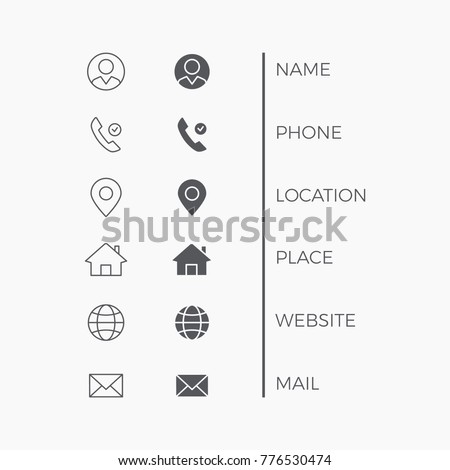 Icons Business Card. Vector Thin Line symbols set. Royalty-Free Stock Photo #776530474