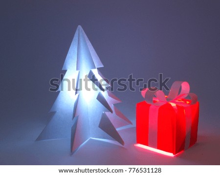 Abstract Christmas tree, gift box and snowflake for new year decoration  empty background