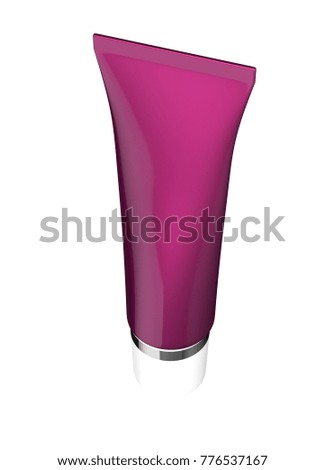 3D realistic render of pink glossy cream or lotion cosmetic tube. Template for cosmetic care product. With white cap or lid. Isolated on white background. Clipping path