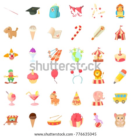 Celebration of birthday icons set. Cartoon style of 36 celebration of birthday vector icons for web isolated on white background