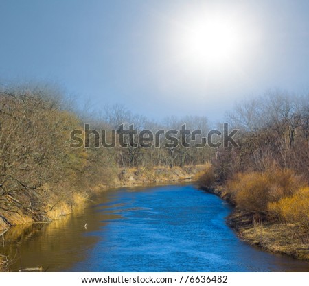 beautiful blue river at the bright day
