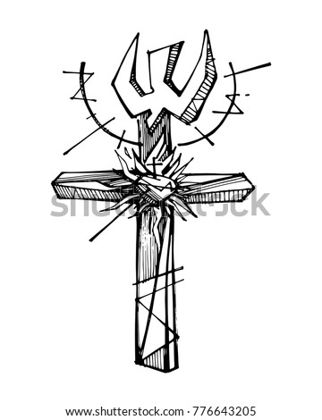 Hand drawn vector illustration or drawing of a religious Cross symbol
