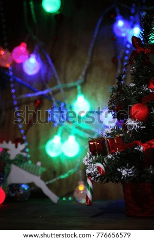 new year composition Christmas tree decorations on the table