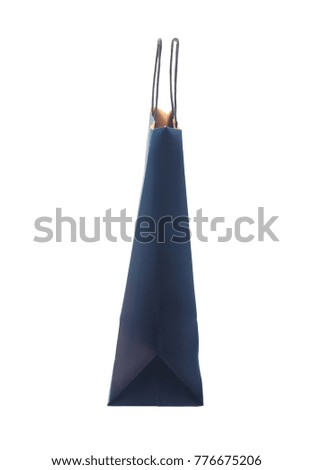 Ecological recycling dark blue paper package, packet, bag isolated on white background side view