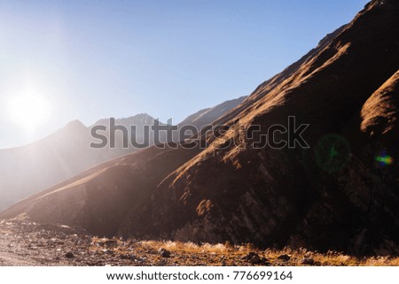 inspiring nature, Caucasian mountains in the morning sun