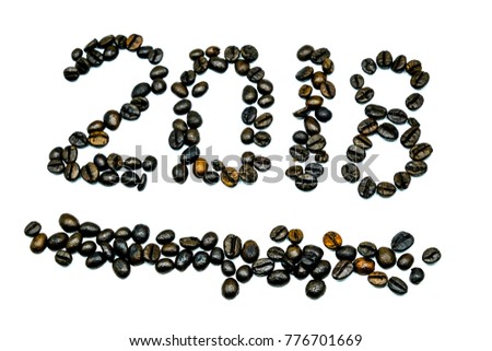 concept coffee beans for 2018. happy new year 2018. on white Texture Background.Has space for text.Has space for text.Suitable for many applications.Good image