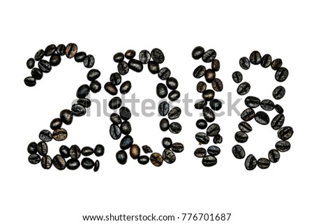 concept coffee beans for 2018. happy new year 2018. on white Texture Background.Has space for text.Has space for text.Suitable for many applications.Good image