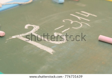 An image of the Pi number on the school board with chalk