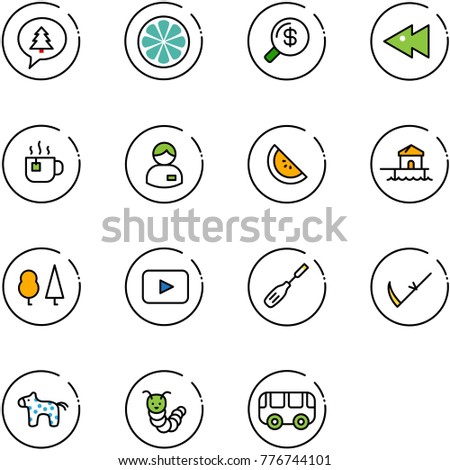 line vector icon set - merry christmas message vector, lemon slice, money search, fast backward, hot tea, manager, watermelone, bungalow, forest, playback, chisel, scythe, toy horse, caterpillar