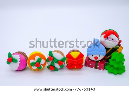 There are Christmas them, santa claus and snowman are on the snow with white and isolated background, they are so cute.