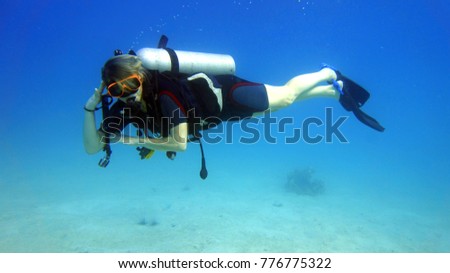 Diver underwater. Diving. Water sports. Thailand underwater. High resolution