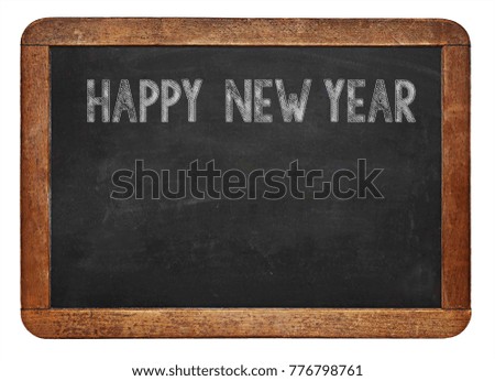 Happy New Year Text on chalkboard background.
