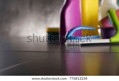 Cleaning products. Home cleaning concept. Place for typography 