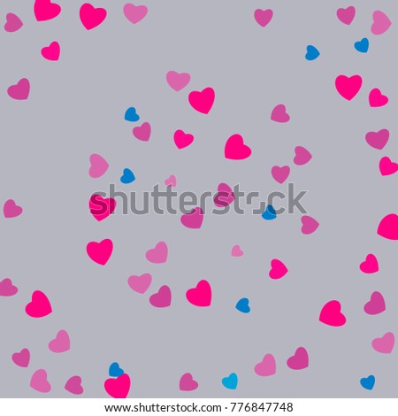 Hearts Confetti, bright colorful background, cute and fun decoration. Vector illustration for celebration, party, carnival, festive holiday and Your project.
