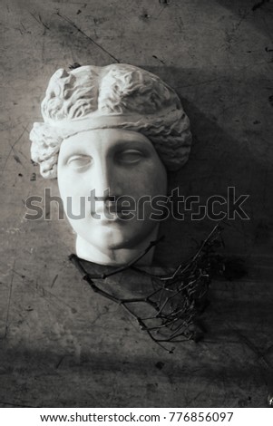 Classical Aphrodite and Venus sculpture mask black and white monochrome photo