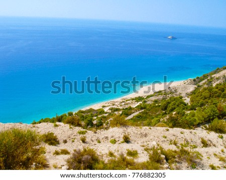 Beautiful blue sea and beaches at Greek island of Lefkada.
