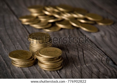 coins on wooden tables on stack 