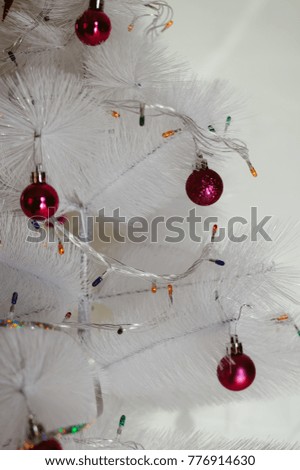 White Christmas tree seasonal decoration, traditional holiday background