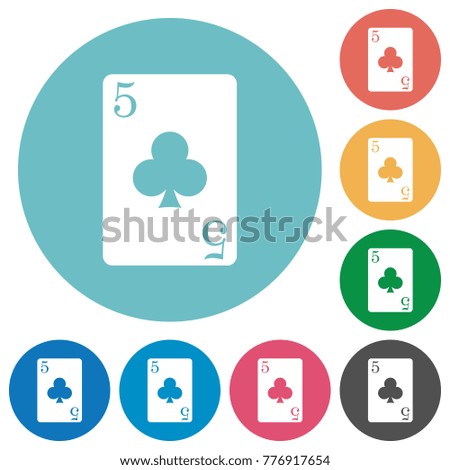 five of clubs card flat white icons on round color backgrounds
