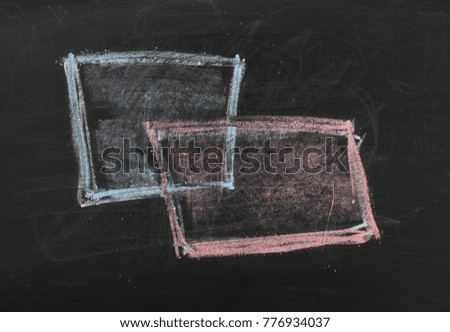 Red and blue rectangles symbol, sign on chalkboard, blackboard texture
