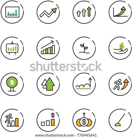 line vector icon set - statistics vector, growth arrow, arrows up, presentation chart, sproute, hand, money tree, career, dollar, hoe