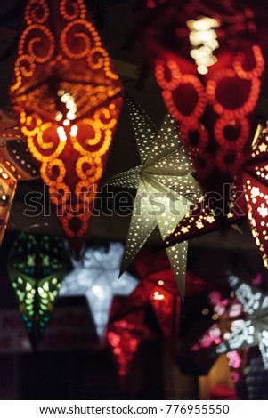 paper star colorful, Color Line Indoor - hanging, 5 ragged, star lamps, paper lanterns
