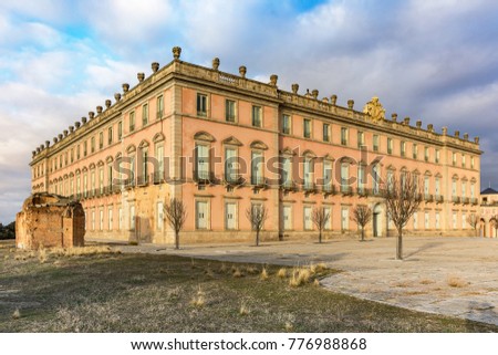 Exterior facade of the Royal Palace of Riofrío is one of the residences of the Spanish Royal Family. It is surrounded by an extensive forest of 625 hectares, inhabited by deer and deer, among others, 