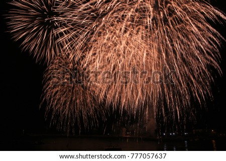 The view of wonderful fireworks festival from Atami port in  Izu, Shizuoka.
