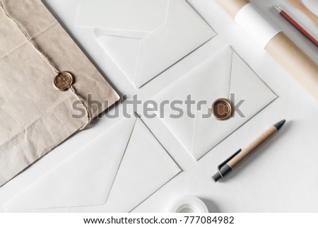 Blank craft stationery set on white paper background. Template for placing your design. For graphic designers presentations and portfolios.